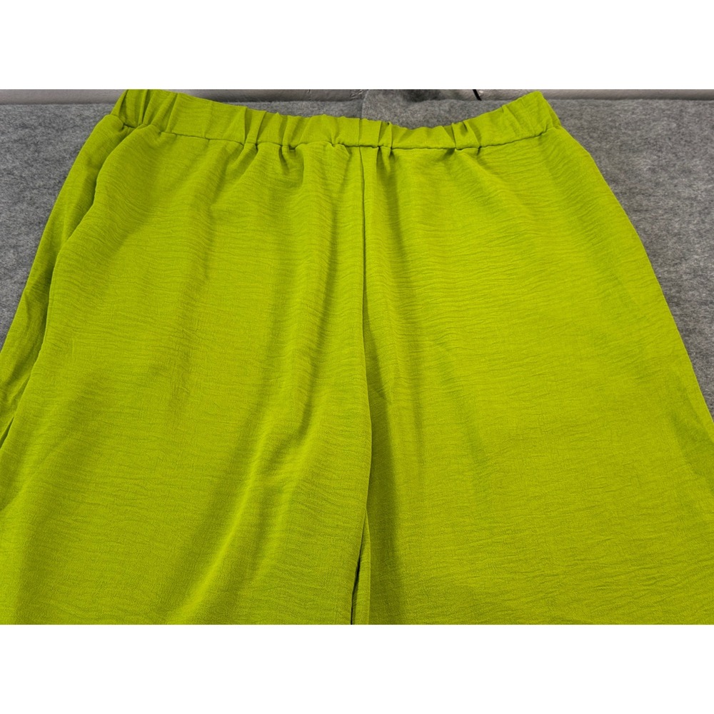 Unbranded Wide Leg Pants Women XL Lime Green Textured Elastic Waist Flowy - Picture 13 of 16